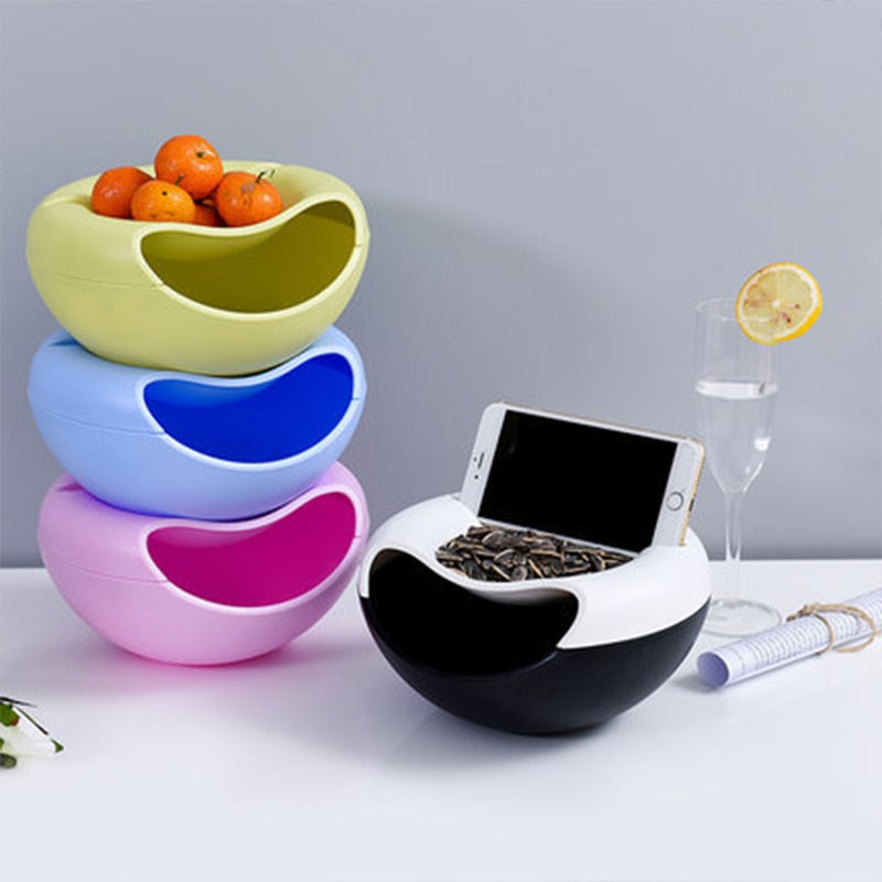 Multi Use Double Layer Snack Bowl Lazy Snack Plate Kitchen Fruit Plate Sunflower Seeds Storage Box Dishes Living Room Acc