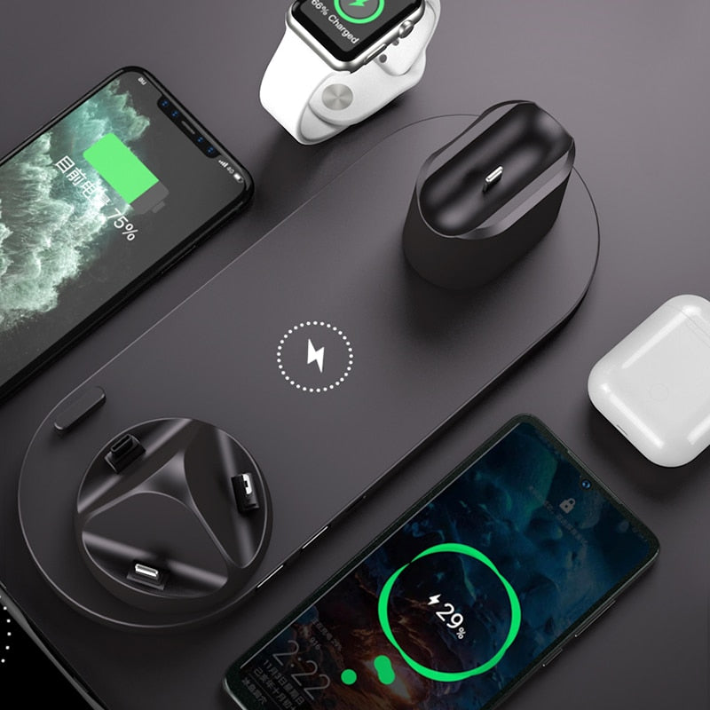 NEW 6 in 1 Wireless Charger For Apple Watch 6 5 4 3 iPhone 12 11 X XS XR 8 Airpods Pro Samsung Xiaomi 15W Qi Fast Charging Stand