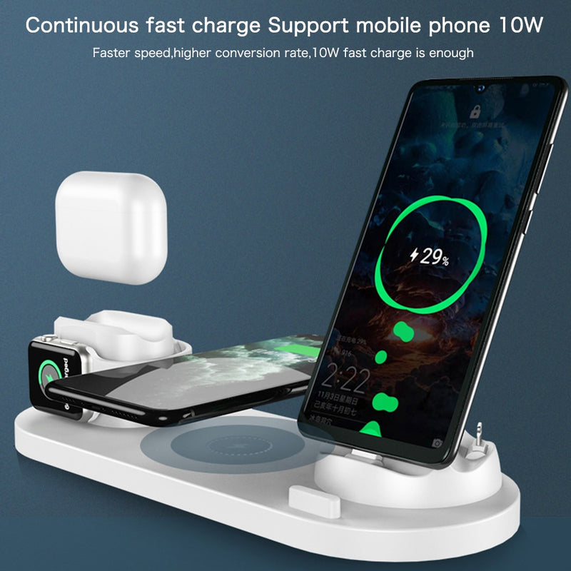 NEW 6 in 1 Wireless Charger For Apple Watch 6 5 4 3 iPhone 12 11 X XS XR 8 Airpods Pro Samsung Xiaomi 15W Qi Fast Charging Stand